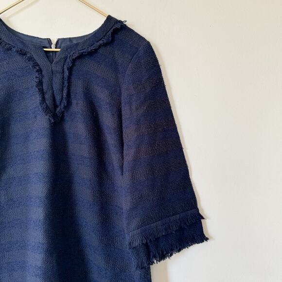 NWT Trina Turk Lorossa Navy Striped Tweed Fringe Shift Dress 8 - Picture 3 of 7